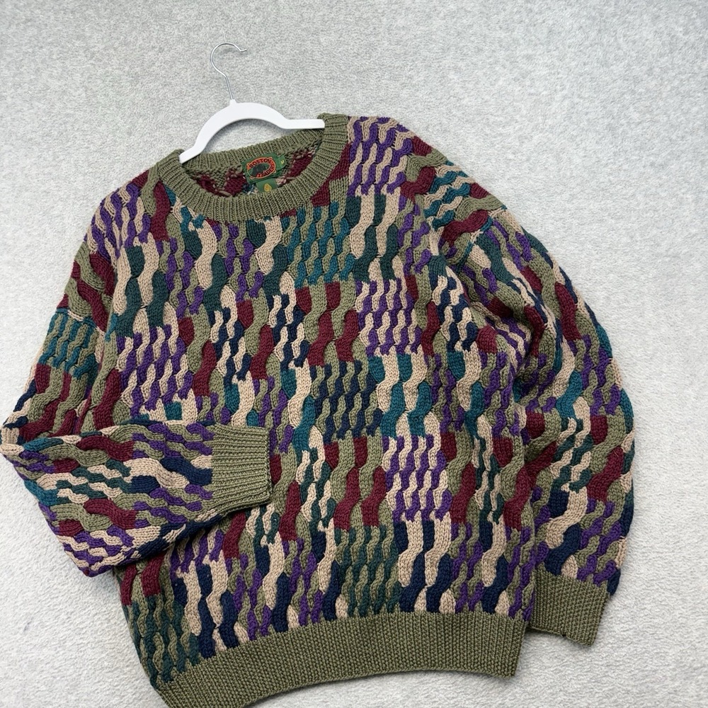 Vintage Boston Trade  Wool Abstract Geometric‎ Funky 3d Knit Crewneck Sweater L - Picture 2 of 7